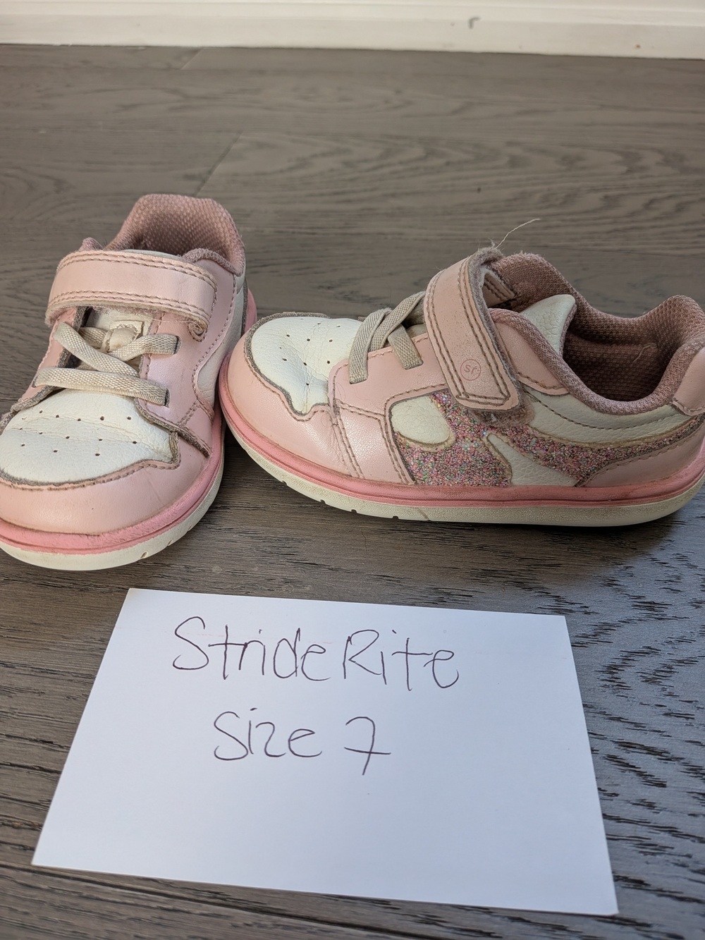 Stride Rite Girls Pink and White Glitter Velcro Sneakers